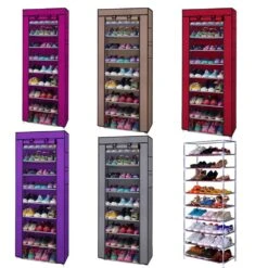 Zimtown 10 Tiers Shoe Rack With Dustproof Cover Closet Shoe Storage Cabinet Organizer | BigEasyMart.com