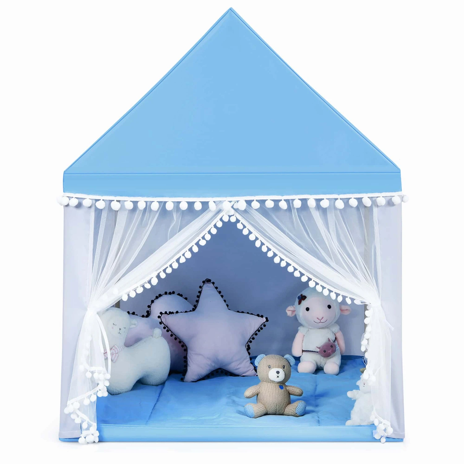 Costway Kids Play Tent Large Playhouse Children Play Castle Fairy Tent Gift W/ Mat Blue | BigEasyMart.com - Image 10