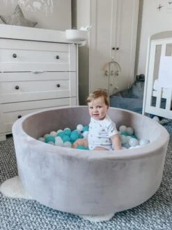 Nuby Grey Velvet Ball Pit With 200 Aqua, White, & Grey Balls | BigEasyMart.com