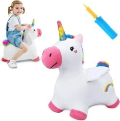 IPlay, ILearn Bouncy Pals Unicorn Hopping Horse Plush, With Pump.