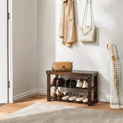 12 Pair Shoe Rack - Brown | BigEasyMart.com