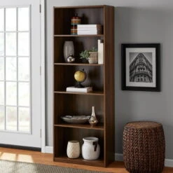 Mainstays 5-Shelf Bookcase With Adjustable Shelves, Canyon Walnut | BigEasyMart.com