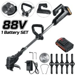 1200w Cordless String Trimmer / Edger Electric Grass Trimmer, 12 Inch Extendable Length, Lightweight, With 1/2 Battery For Garden | BigEasyMart.com