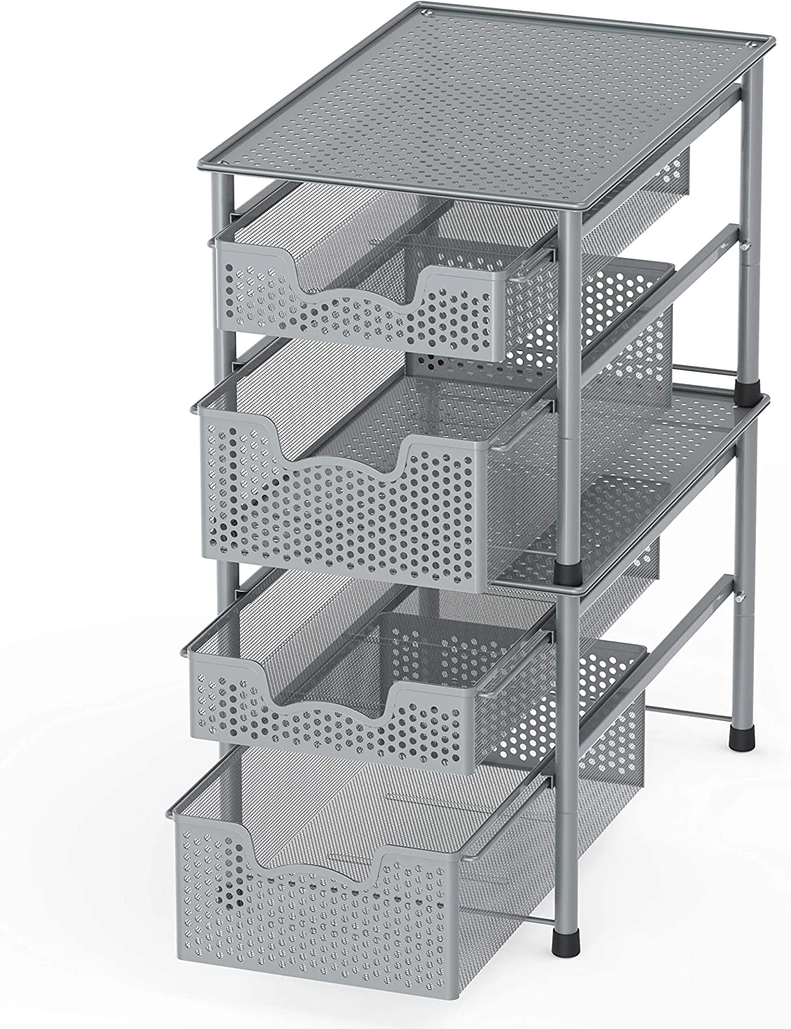 Simple Houseware Stackable 2 Tier Sliding Basket Organizer Drawer, Silver | BigEasyMart.com - Image 3