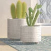 2 Piece Dotted Ceramic Footed Planters For Indoor Use, Beige Set | BigEasyMart.com
