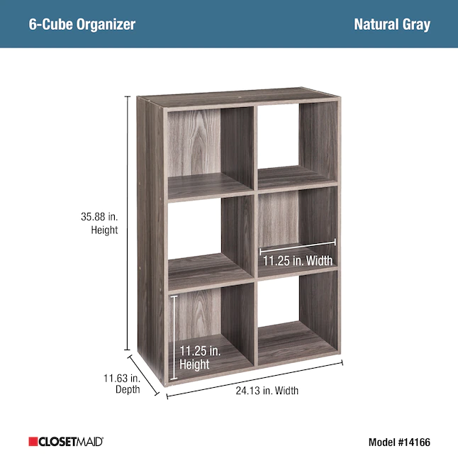 ClosetMaid 35.88-in H X 24.13-in W X 11.63-in D-Drawers Natural Gray Stackable Wood Laminate 6 Cube Organizer | BigEasyMart.com - Image 4
