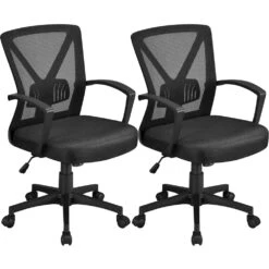 Yaheetech 2pcs Adjustable Mesh Office Chair Mid Back Swivel Chair Executive Desk Chair Computer And Study Chair With Wheels, Black | BigEasyMart.com