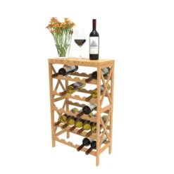 Hastings Home Contemporary Freestanding 25-Bottle Wine Rack - Brown Wood, 5-Tier Storage For Red Or White Wines | BigEasyMart.com