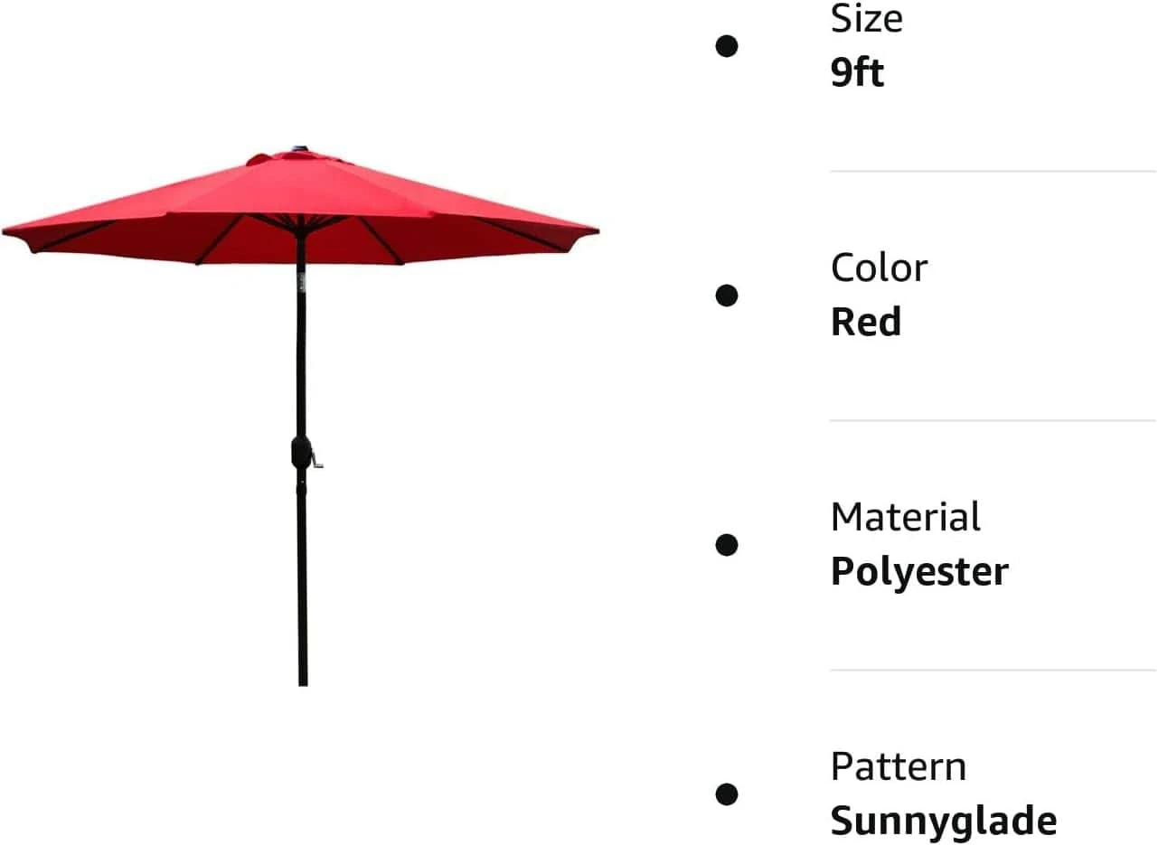 Sunnyglade 9' Patio Umbrella Outdoor Table Umbrella With 8 Sturdy Ribs (Red) | BigEasyMart.com - Image 8