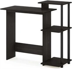 Furinno Efficient Home Laptop Notebook Computer Desk With Square Shelves, Espresso/Black | BigEasyMart.com