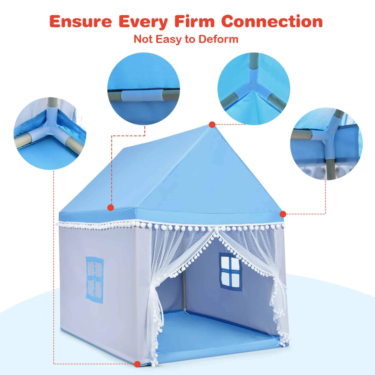 Costway Kids Play Tent Large Playhouse Children Play Castle Fairy Tent Gift W/ Mat Blue | BigEasyMart.com - Image 8