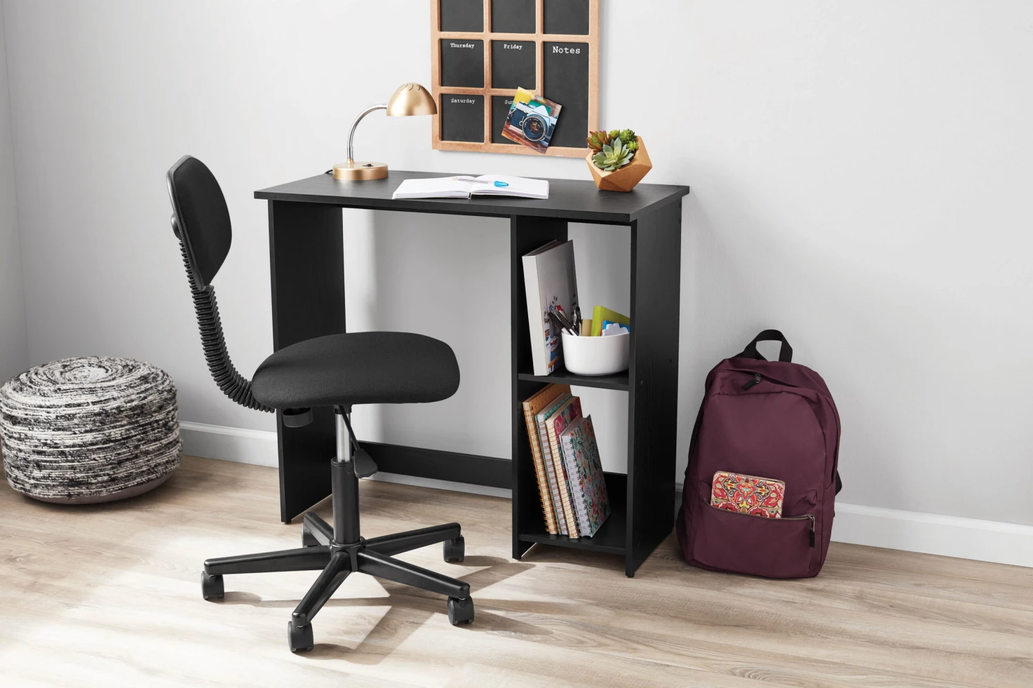 Mainstays Small Space Writing Desk With 2 Shelves, True Black Oak Finish | BigEasyMart.com - Image 2