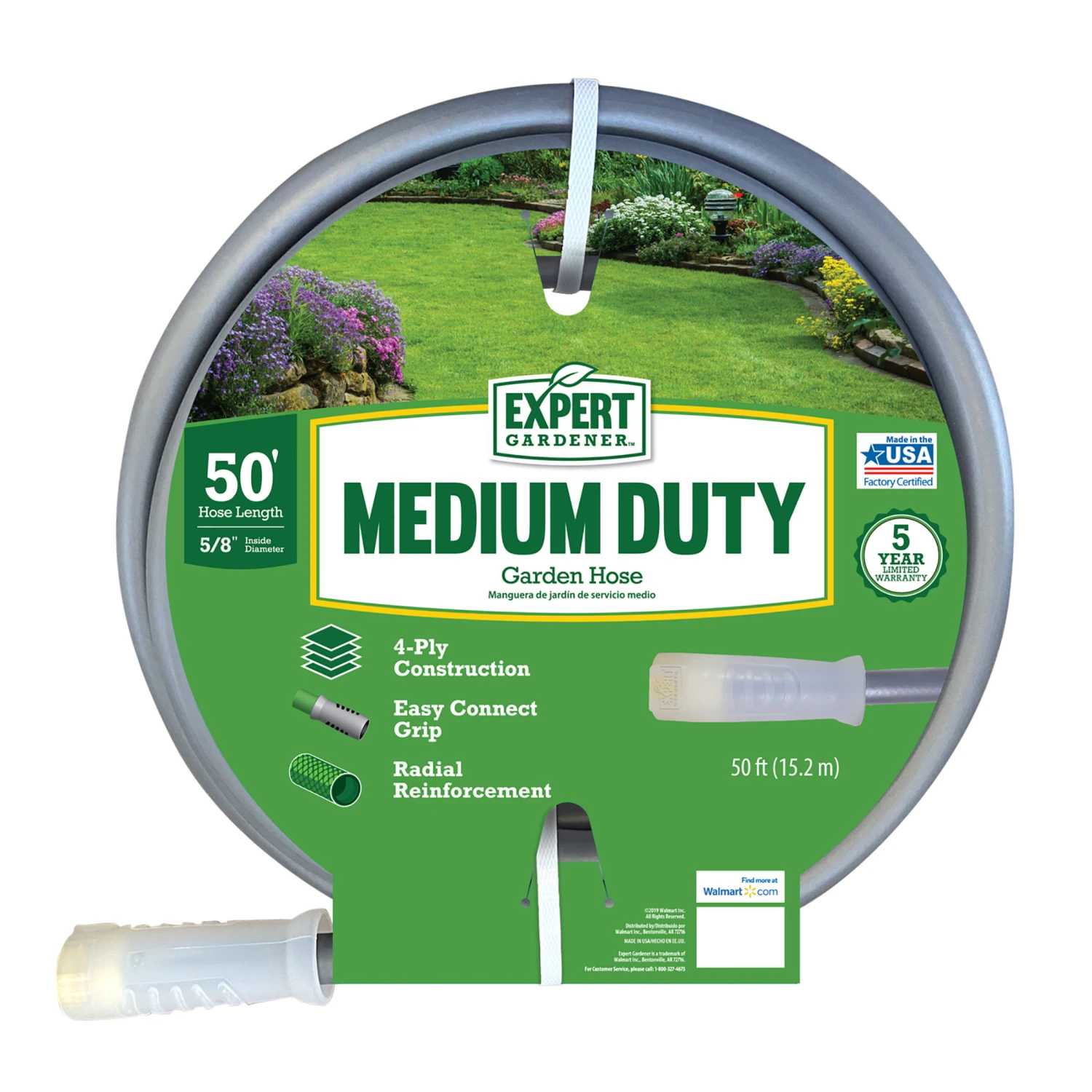 Expert Gardener 50 Foot Medium Duty Garden Hose Gray | BigEasyMart.com