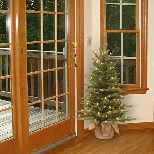 National Tree Company Pre-Lit 'Feel Real' Artificial Mini Christmas Tree, Green, Nordic Spruce, White Lights, Includes Burlap Bag Base, 3 Feet | BigEasyMart.com - Image 4