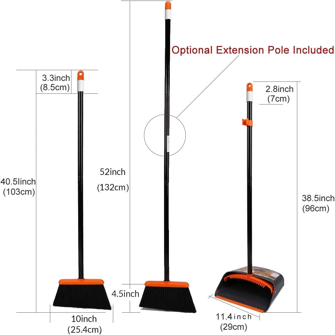 TreeLen Broom And Dustpan Set With 52" Long Handle For Home Kitchen | BigEasyMart.com - Image 3