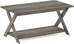 Furinno Modern Simplistic Criss-Crossed Coffee Table, 35.4 In X 19.6 In X 16 In, French Oak Grey | BigEasyMart.com