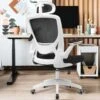 Ergonomic Office Chair, Coolhut Breathable Mesh Desk Chair With Headrest And Flip-up Arms (White) | BigEasyMart.com