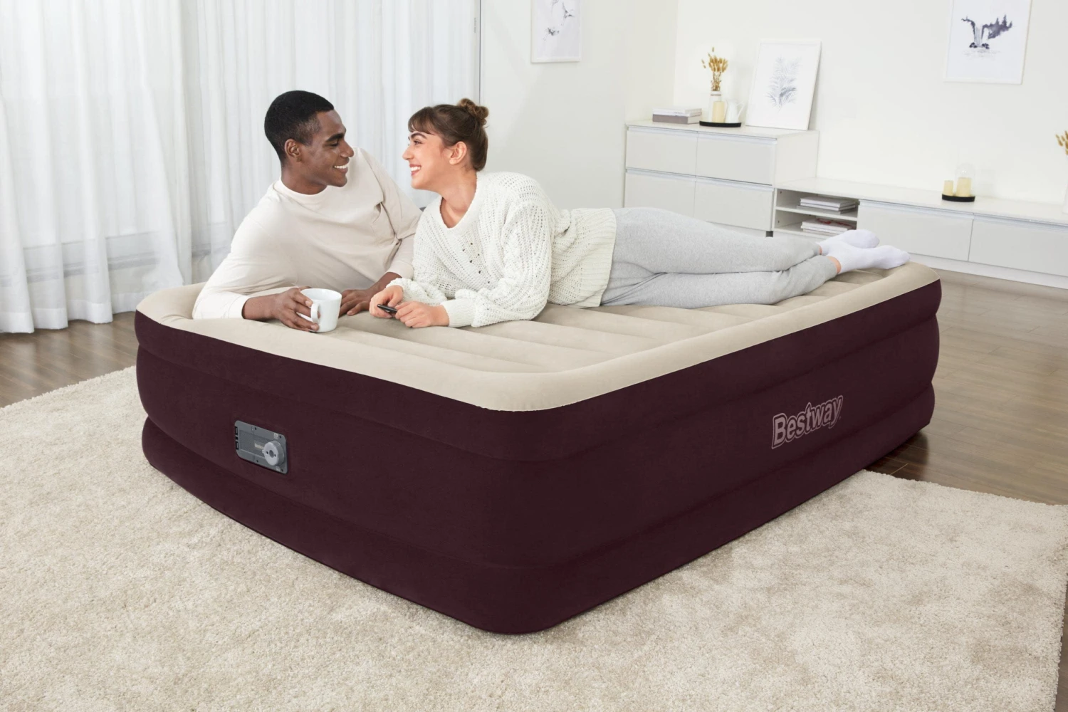 Bestway Maroon 20" Queen Air Mattress With Built-in Pump | BigEasyMart.com - Image 3