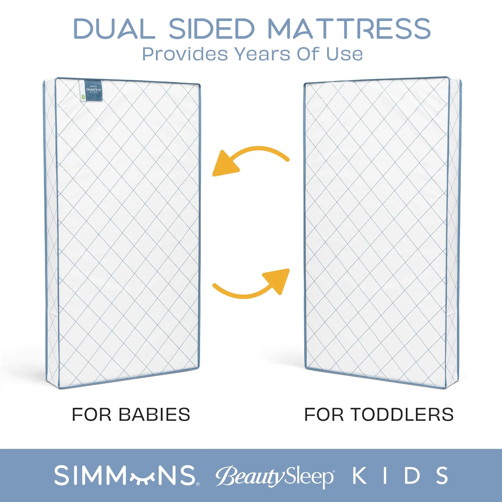 Simmons BeautySleep Kids Radiant Diamond Crib And Toddler Mattress, Waterproof, Extra Firm, GREENGUARD Gold, Sustainably Sourced Fiber Core, White/Blue | BigEasyMart.com - Image 4