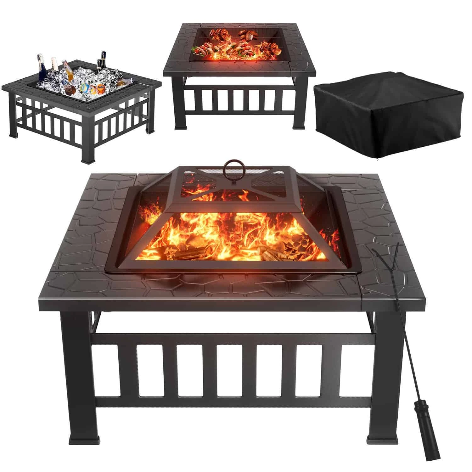 Vineego 32-in W Black Stainless Steel Wood-Burning Fire Pit | BigEasyMart.com - Image 6