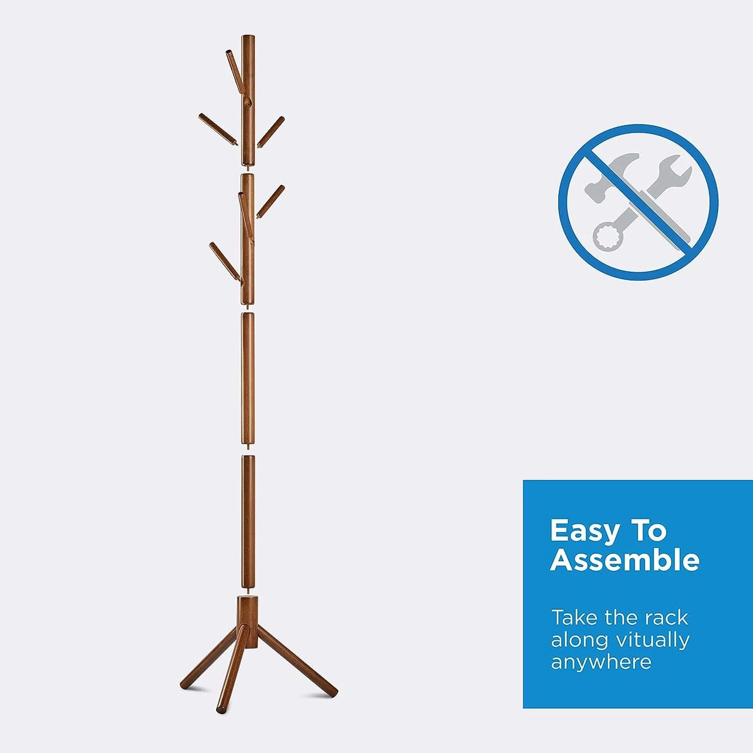 MELDEVO Wooden Tree Coat Rack Stand, 6 Hooks | BigEasyMart.com - Image 4