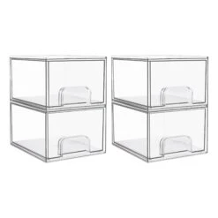 Vtopmart 4 Pack Clear Stackable Storage Drawers, 4.4'' Tall Acrylic Bathroom Makeup Organizer | BigEasyMart.com
