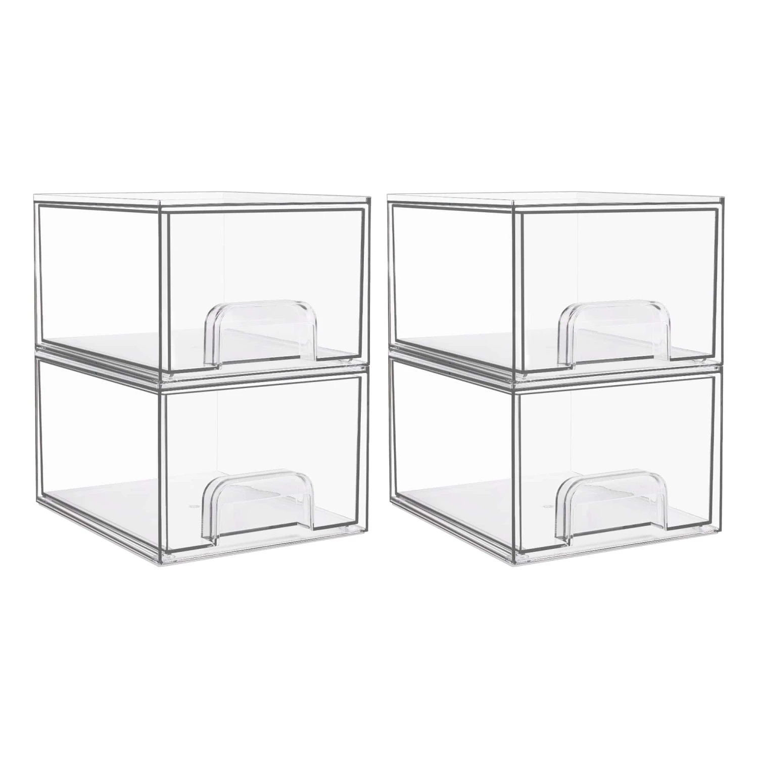 Vtopmart 4 Pack Clear Stackable Storage Drawers, 4.4'' Tall Acrylic Bathroom Makeup Organizer | BigEasyMart.com