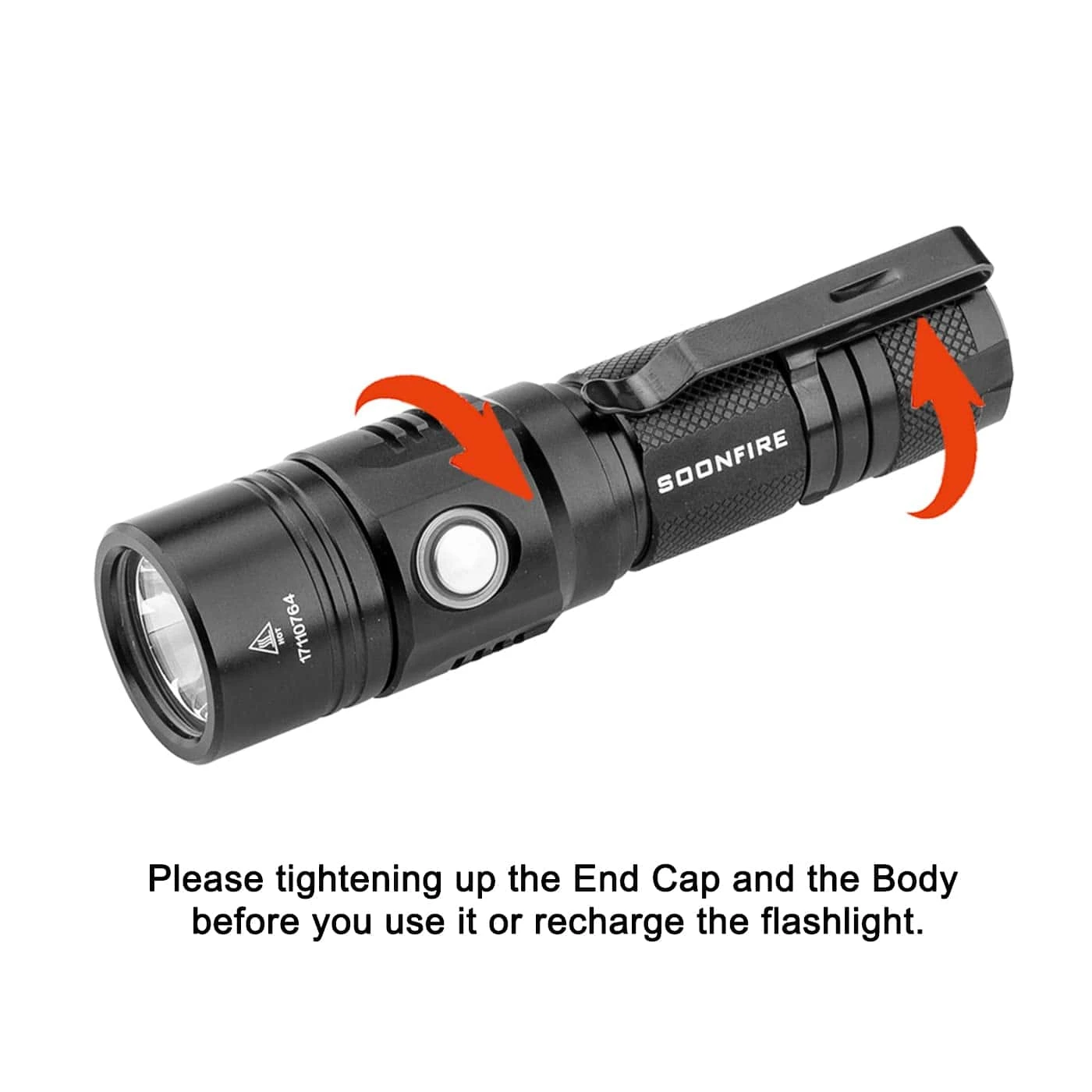 Soonfire Cree LED 1000 Lumens Flashlight, Rechargeable Waterproof Compact EDC Law Flashlights, Black | BigEasyMart.com - Image 6