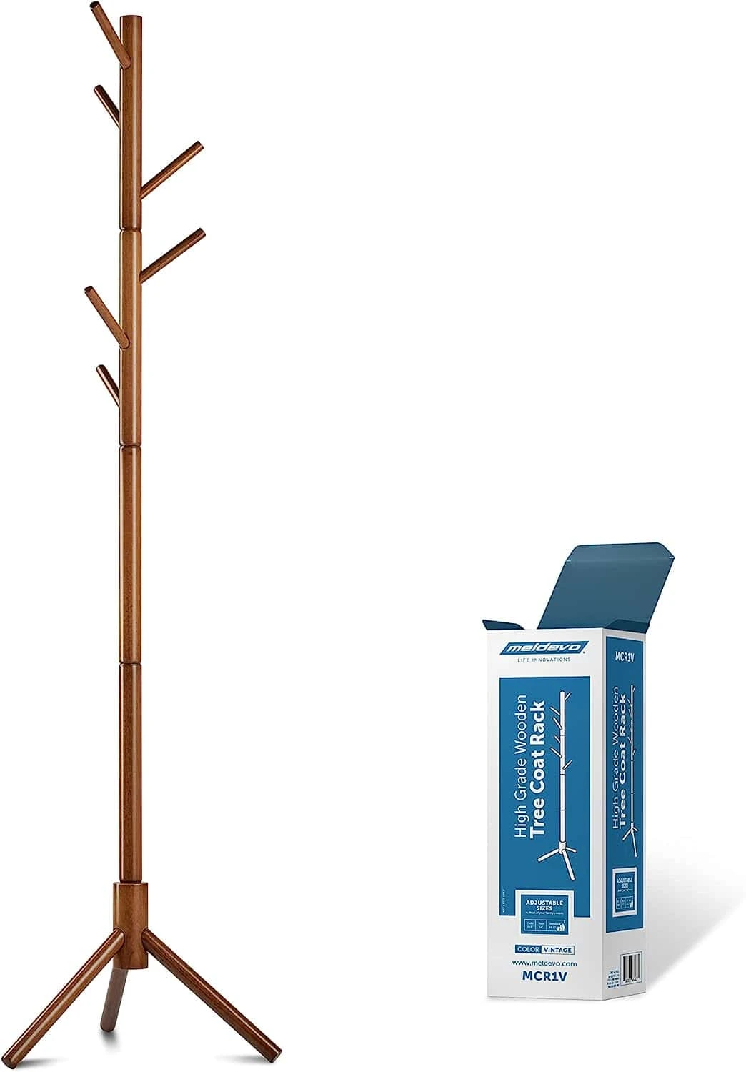 MELDEVO Wooden Tree Coat Rack Stand, 6 Hooks | BigEasyMart.com