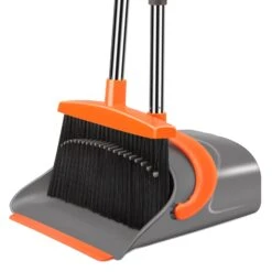 Broom And Dustpan Set For Home, Broom And Dustpan Combo For Office (Gray & Orange) | BigEasyMart.com