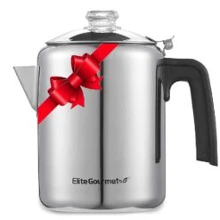 Elite Gourmet EC008 Classic Stovetop Coffee Percolator, Glass Clear Brew Progress Knob, Cool-Touch Handle, Stainless Steel | BigEasyMart.com
