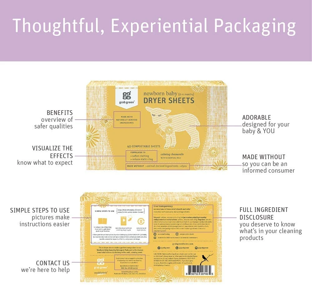 Grab Green Natural Newborn Baby Laundry Dryer Sheets, Essential Oils, 3ct | BigEasyMart.com - Image 3