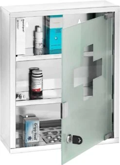 WENKO Medicine Cabinet With Lock, Wall Mounted Bathroom Storage, Hanging Medical Cabinet | BigEasyMart.com