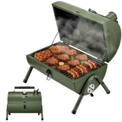 MAISON HUIS Adjustable Portable Charcoal Grill Multi-functional Metal Small BBQ Smoker For Outdoor Hiking Picnic (Green) | BigEasyMart.com