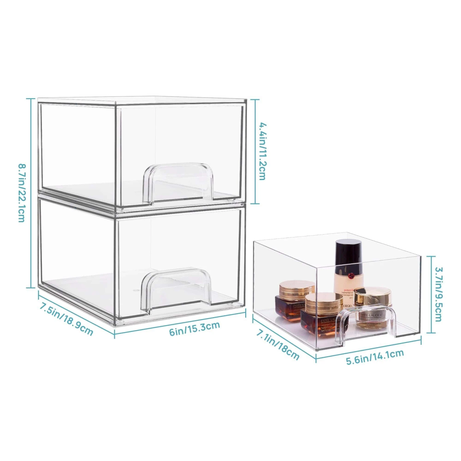 Vtopmart 4 Pack Clear Stackable Storage Drawers, 4.4'' Tall Acrylic Bathroom Makeup Organizer | BigEasyMart.com - Image 7