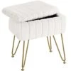 Greenstell Vanity Stool Chair Faux Fur With Storage, 15.7"L X 11.8"W X 19.4"H Soft Ottoman 4 Metal Legs, White | BigEasyMart.com