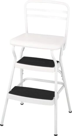 Cosco White Retro Counter Chair / Step Stool With Lift-up Seat | BigEasyMart.com