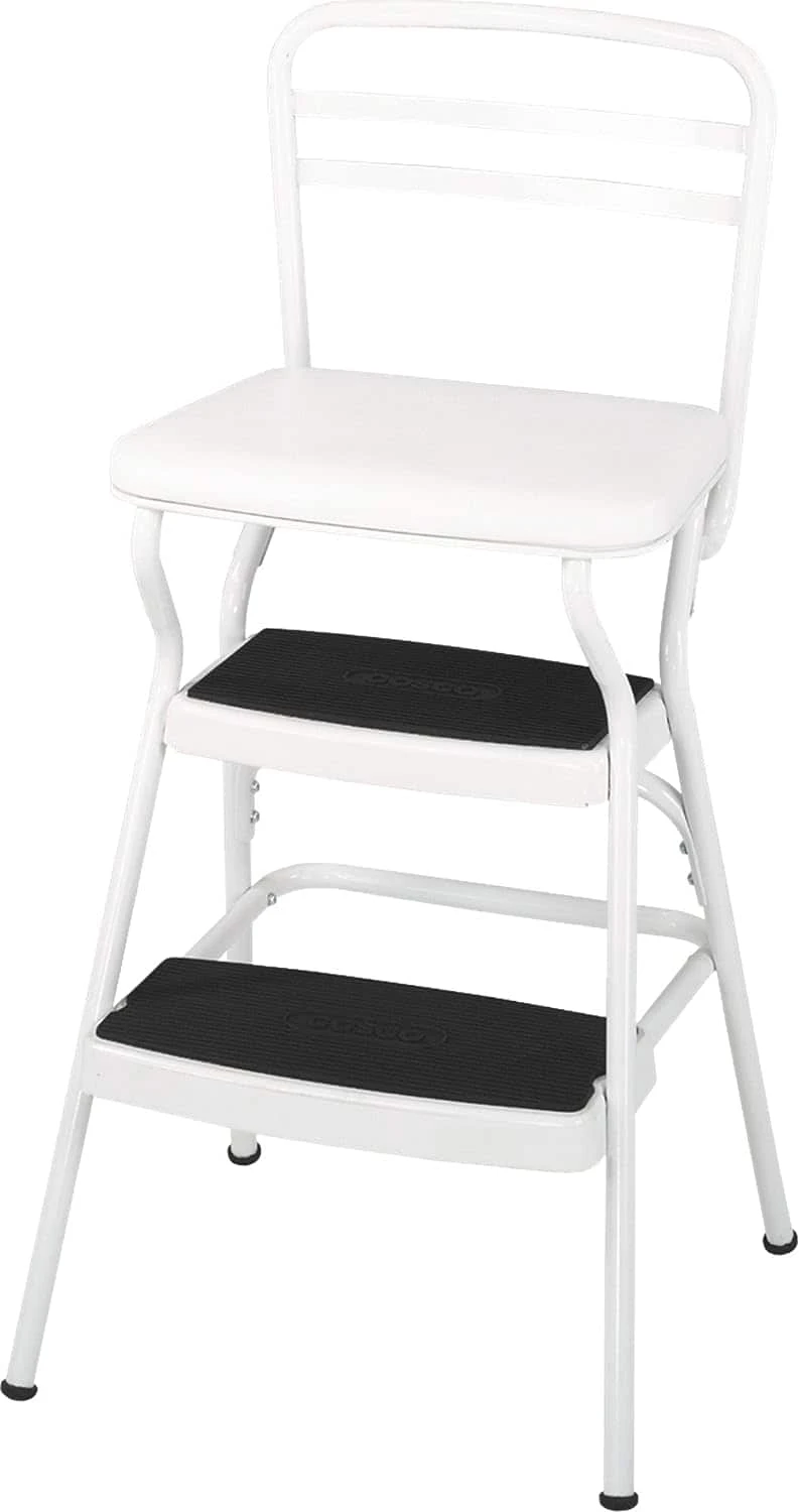 Cosco White Retro Counter Chair / Step Stool With Lift-up Seat | BigEasyMart.com