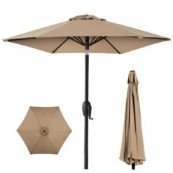 Best Choice Products 7.5ft Heavy-Duty Round Outdoor Market Table Patio Umbrella W/Steel Pole - Tan | BigEasyMart.com