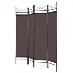 71 In. Brown 4-Panel Room Divider Privacy Screen With Metal Frame | BigEasyMart.com