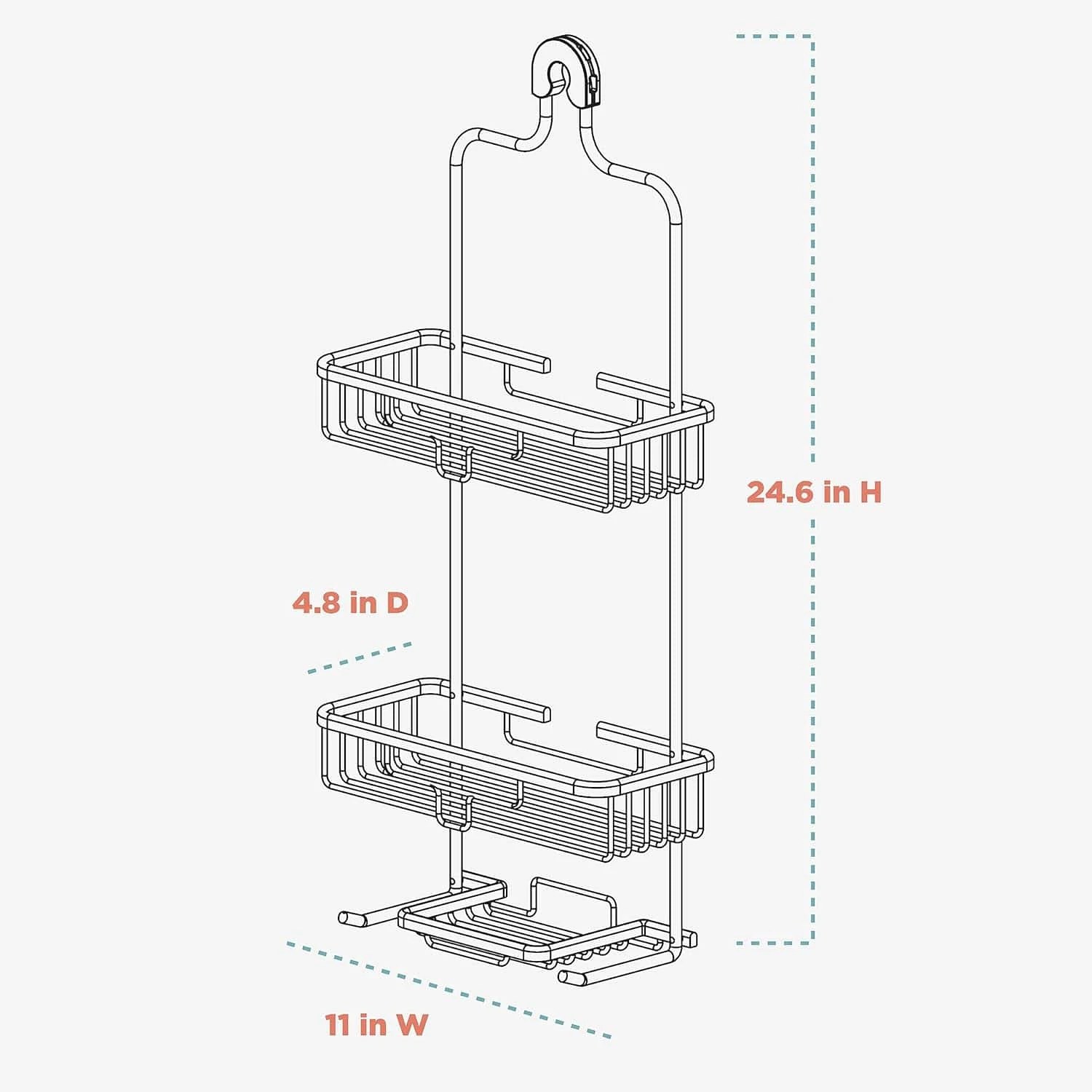 Zenna Home Hanging Shower Caddy, Over The Shower Head Bathroom Storage | BigEasyMart.com - Image 3