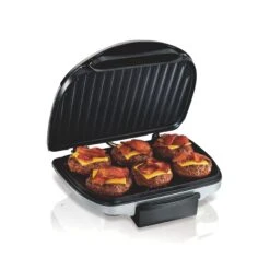 Hamilton Beach Electric Indoor Grill, 6-Serving, Large 90 Sq. In. Nonstick Easy Clean Plates, 1200 Watts, Silver (25371) | BigEasyMart.com