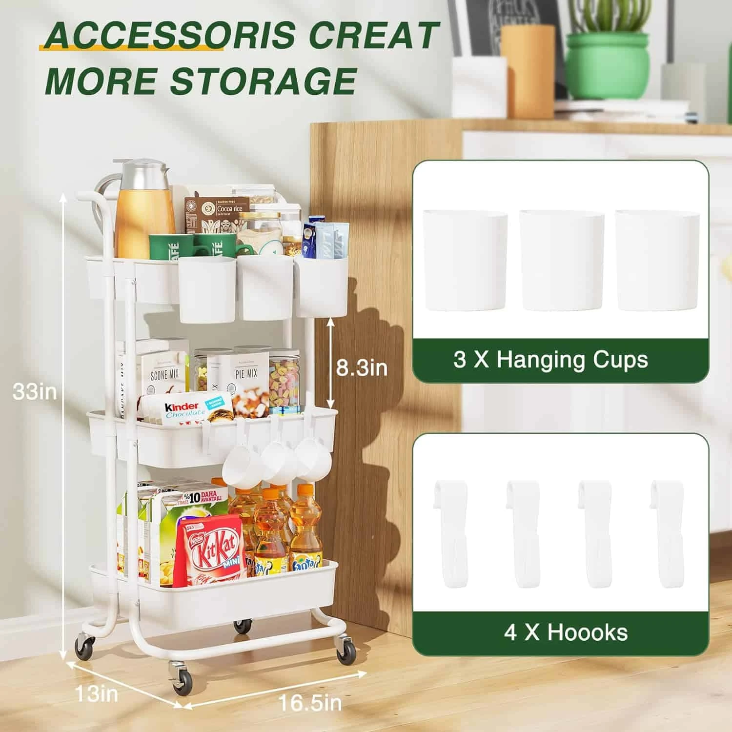 LEHOM Versatile 3-Tier Rolling Utility Cart For Organized Storage | BigEasyMart.com - Image 3