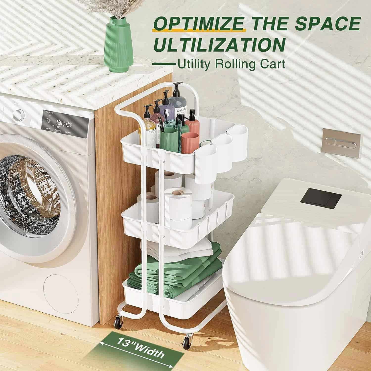 LEHOM Versatile 3-Tier Rolling Utility Cart For Organized Storage | BigEasyMart.com - Image 2