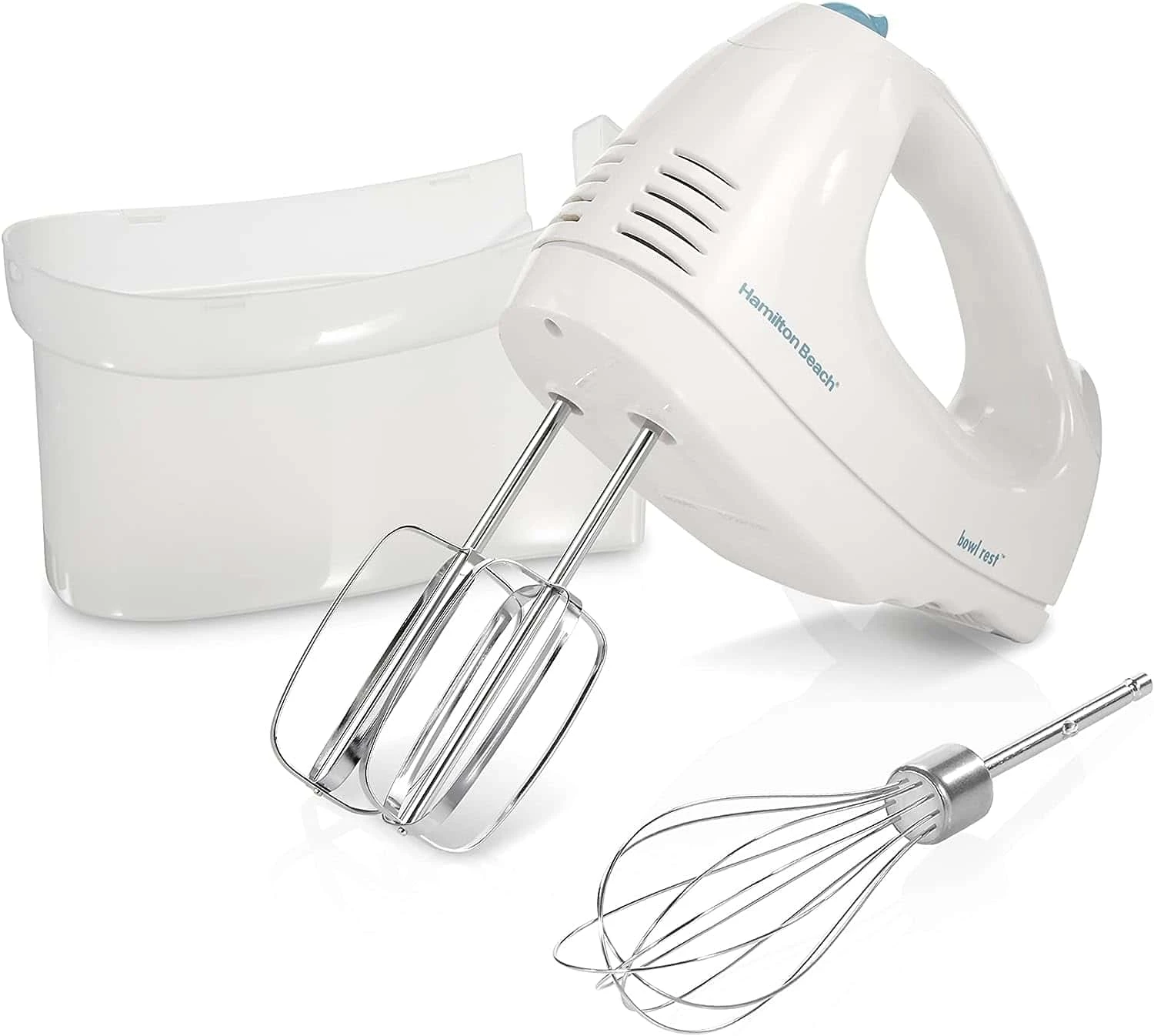 Hamilton Beach 6-Speed Electric Hand Mixer With Whisk, Traditional Beaters, Snap-On Storage Case, White | BigEasyMart.com