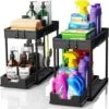 2 Pack Under Sink Organizers And Storage, 2-Tier Sliding Cabinet Basket Organizer With Hooks | BigEasyMart.com