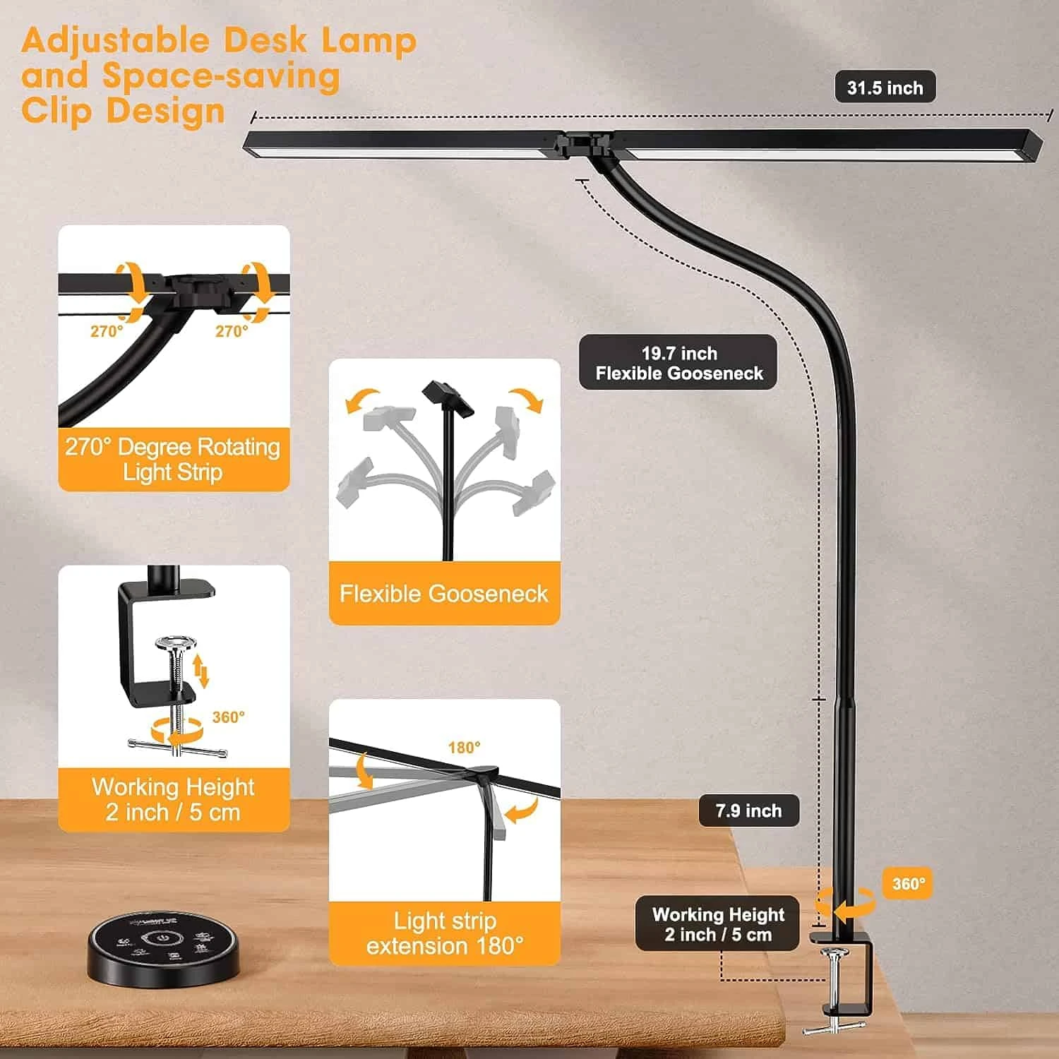 Pzloz Led Desk Lamp For Office Home - Eye Caring Architect Lamp With Clamp | BigEasyMart.com - Image 3