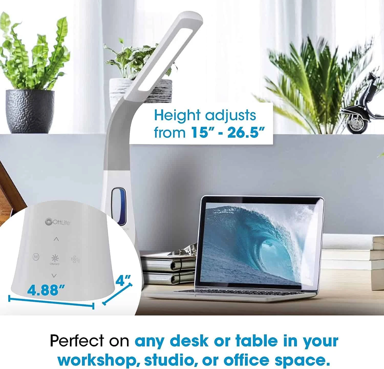 OttLite Cool Breeze LED Lamp With Bladeless Fan Desktop, Table Or Nightstand Lamp For Studying Or Reading - White | BigEasyMart.com - Image 3