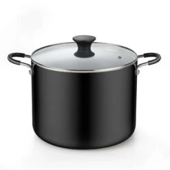 Cook N Home Nonstick Stockpot With Lid 10.5-Qt, Deep Cooking Pot Cookware Canning Stock Pot With Glass Lid, Black | BigEasyMart.com