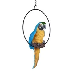 Design Toscano Polly In Paradise Parrot Hanging Bird Ring Perch Statue, Medium, Full Color Finish | BigEasyMart.com